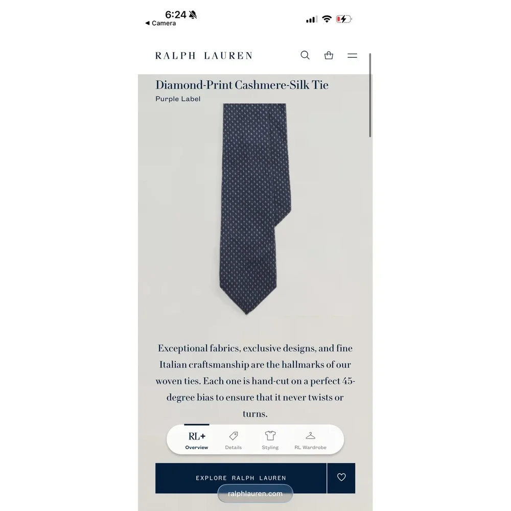 Ralph Lauren Purple Label Diamond Print Cashmere Silk Tie Navy Blue Italy NEW